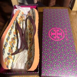 Tory Burch Floral Flip Flops - Purple and Orange